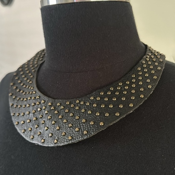 Leather Elegant Black Studded Necklace - Picture 4 of 5